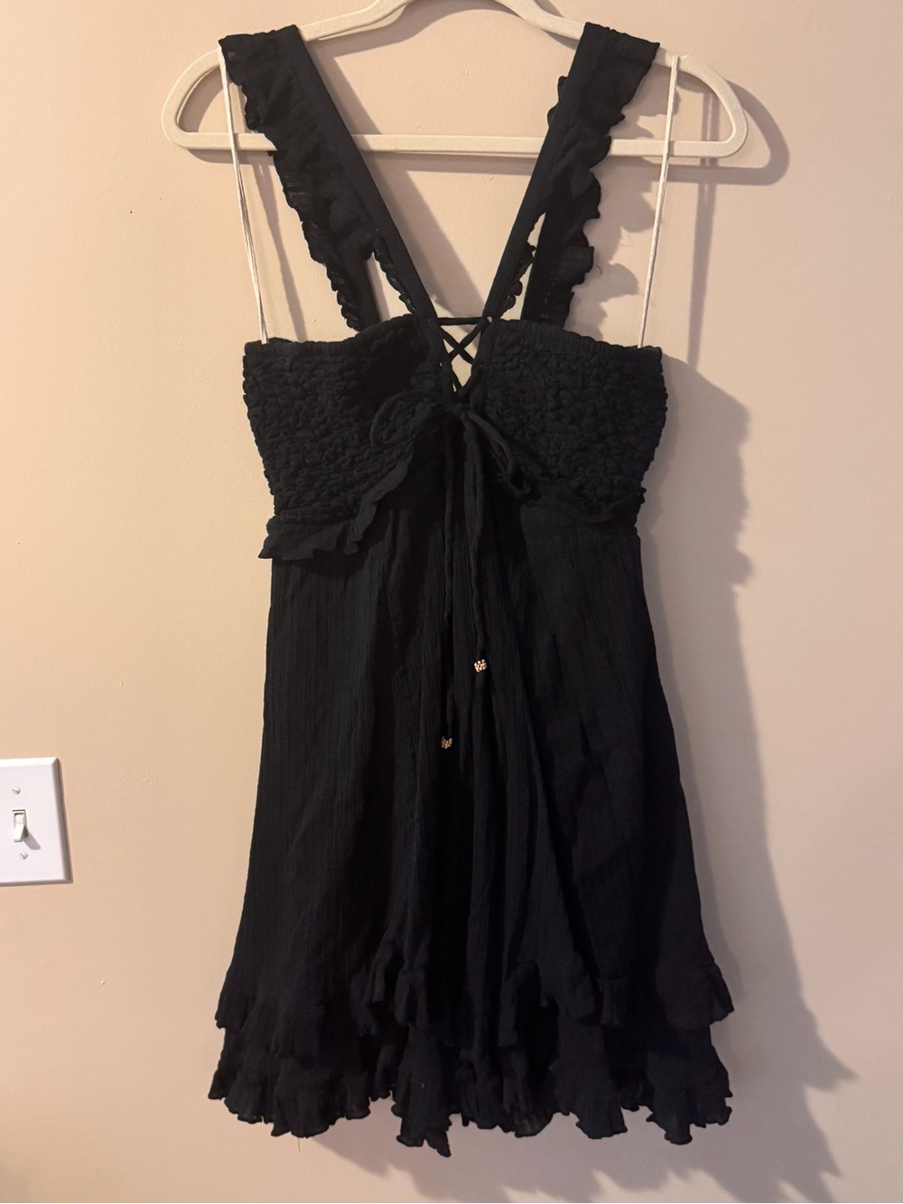 Free People Black Ruffled Smocked Mini Dress - size medium